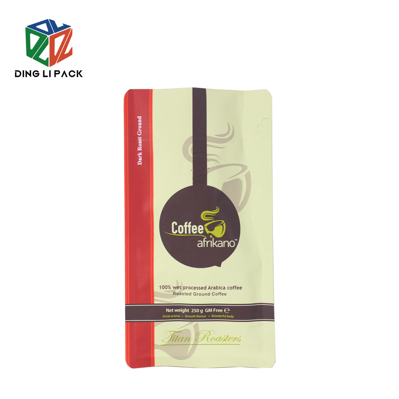 Custom Printed Laminated Flat Bottom Coffee Bean Pouch With Valve