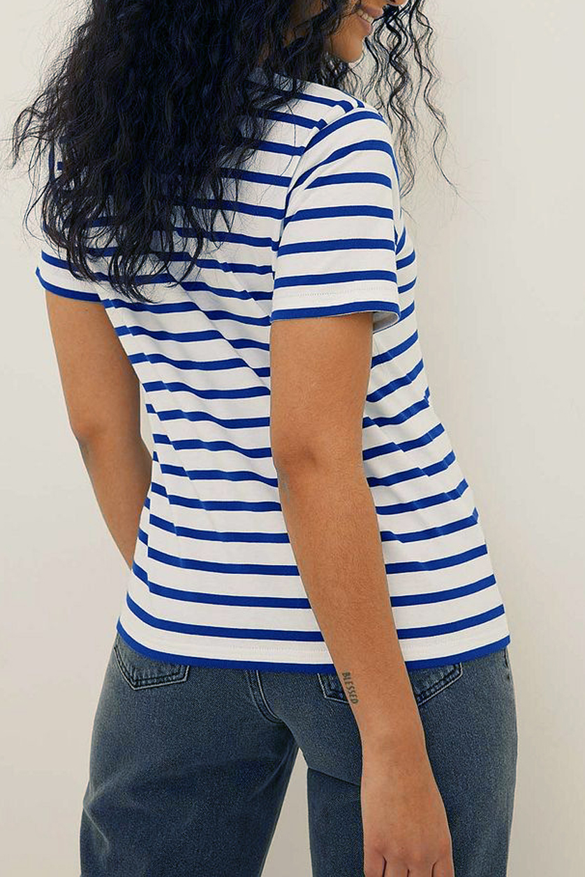 Unisex Striped Short Sleeve Round Neck T-Shirt Woven Technique Plain Dyed Women's Clothing