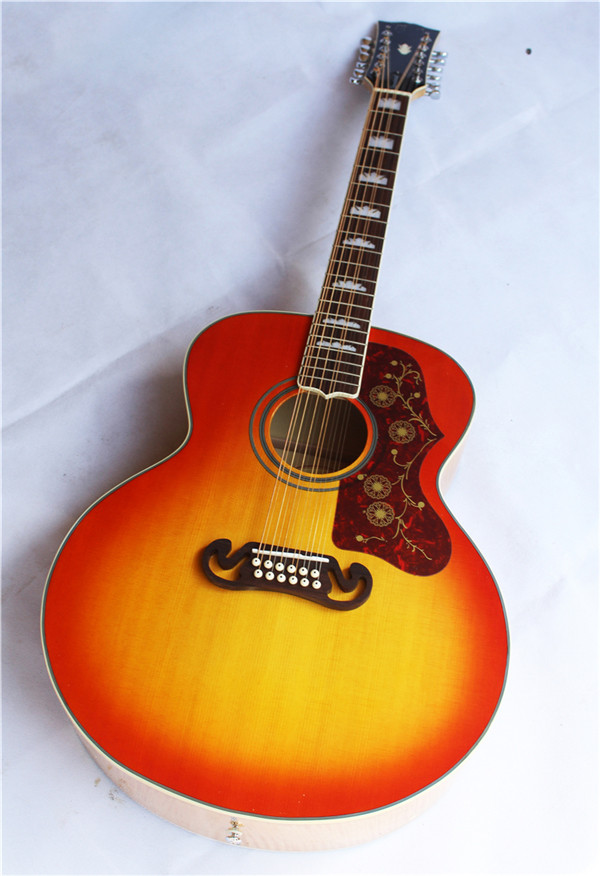 Chibson J200s 12 string acoustic guitars,solid spruce top, flamed maple back and side, free shipping