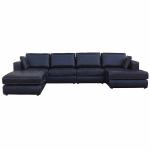 Defaico SGS L Shape Genuine Leather Sofa Set Black Grey Leather Recliner
