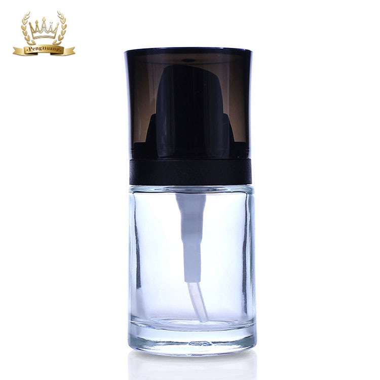 30ml Luxury Clear Square Cosmetic Foundation Glass Bottle With Pump Spray F012