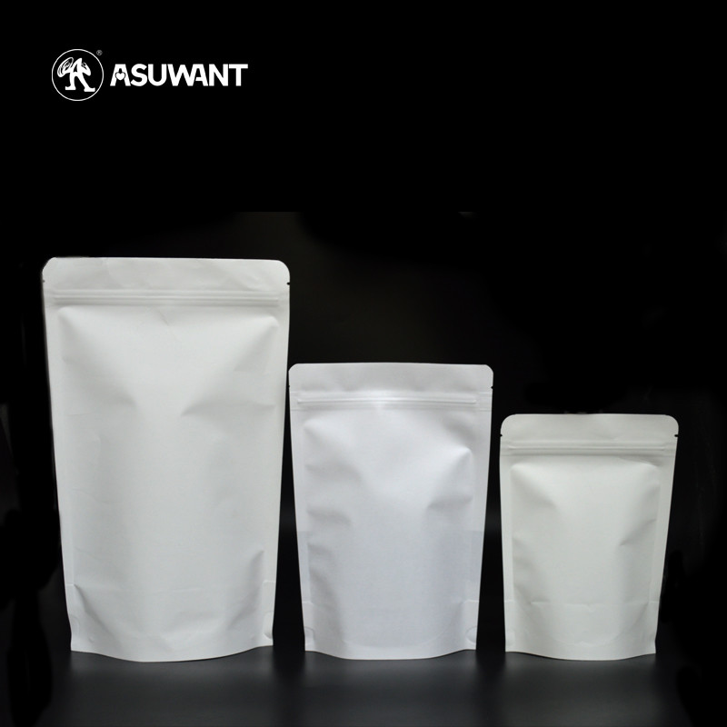 250g 500g Recyclable Stand Up Pouch White Kraft Paper Bag With Window