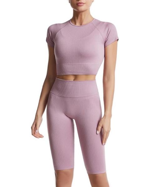 Custom Clothing Workout Sets For Women 2 Piece Seamless Ribbed Crop Tank High