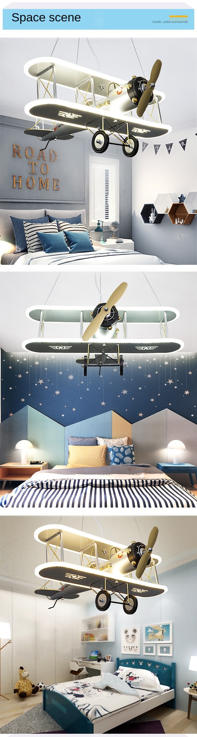 Creative Led Children's Aircraft Lamp Boy Bedroom Room Lamp Modern Personality Fashion Simple Cartoon Chandelier(WH-MA-1