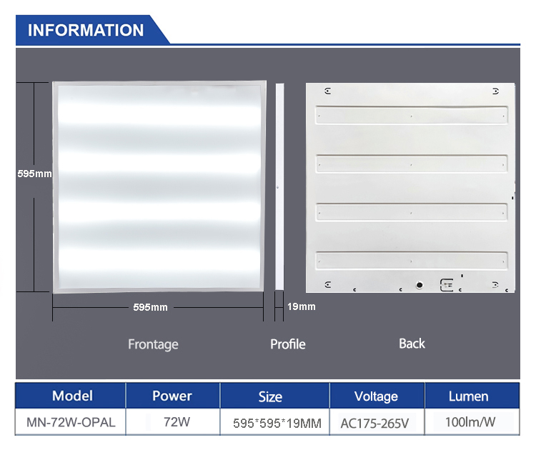 20000 Hours Working Time and 80 Color Rendering Index 595x595 72W OPAL LED Panel Light