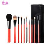 131A017210 Sleek Red Wooden Handle 10pcs Makeup Brush Set Private Logo
