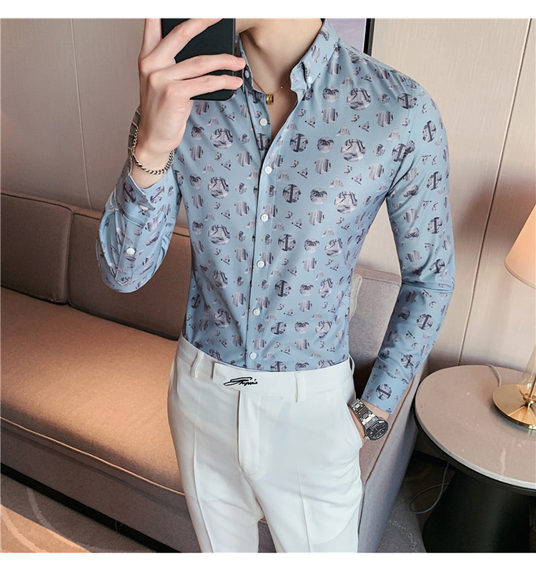 Breathable Black Long Sleeve Regular Fit 100% Cotton Slim Fit Mens Floral Print Shirt