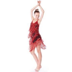 Quality Black Red Latin Dance Costumes , Fringe Latin Dress Spandex Lining Leotard Under wholesale