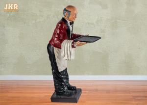 Quality 145cm Height Antique Polyresin Statue Figurine Resin Butler Holding A Plastic Tray wholesale