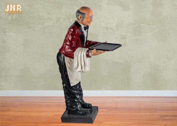 145cm Height Antique Polyresin Statue Figurine Resin Butler Holding A Plastic