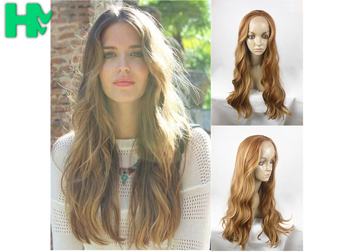 Fashionable Golden Color Long Synthetic Wigs For Girls Cap Size Adjustable