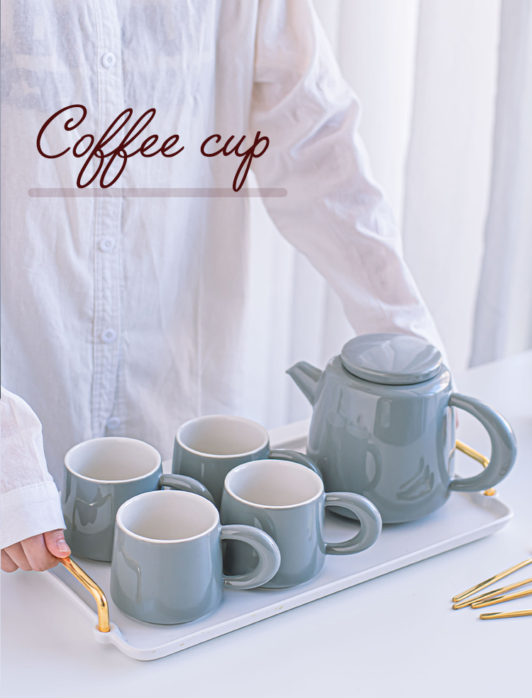Porcelain Coffee Set With Modern Design Teapot And Cute Tea Mug Cappuccino Latte Cups