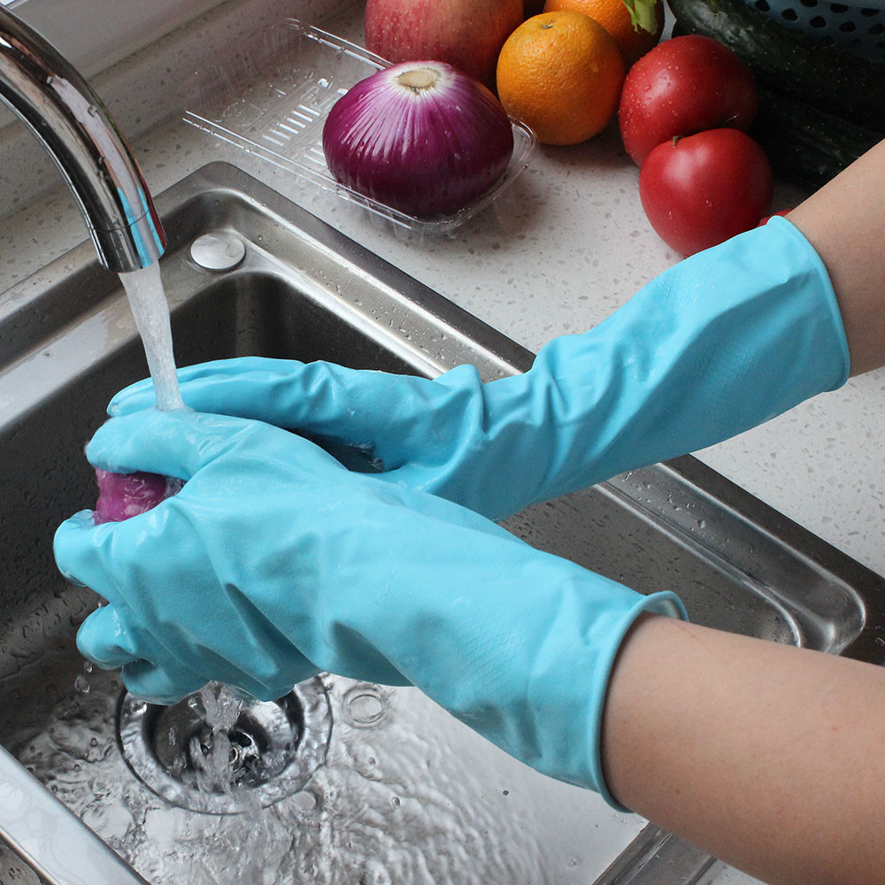 Flexible Household Rubber Gloves Spray Flocklined Puncture Resistant