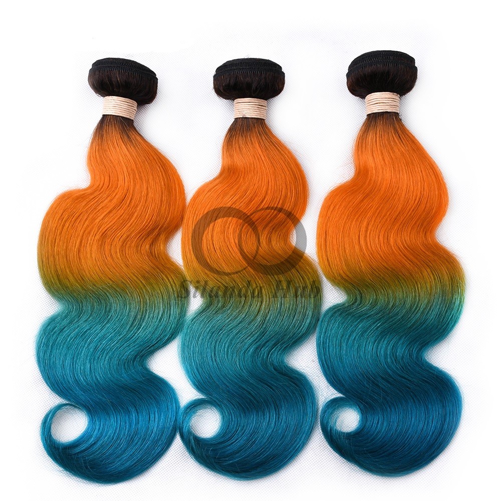 #T1B/Orange/Green Body Wave Remy Human Hair Bundles Sew In Weave Bundles Brazilian Bundle Deals