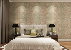 Quality Rustic Embossed Washable Vinyl Wallpaper , Symmetrical Floral Pattern Wallpaper wholesale