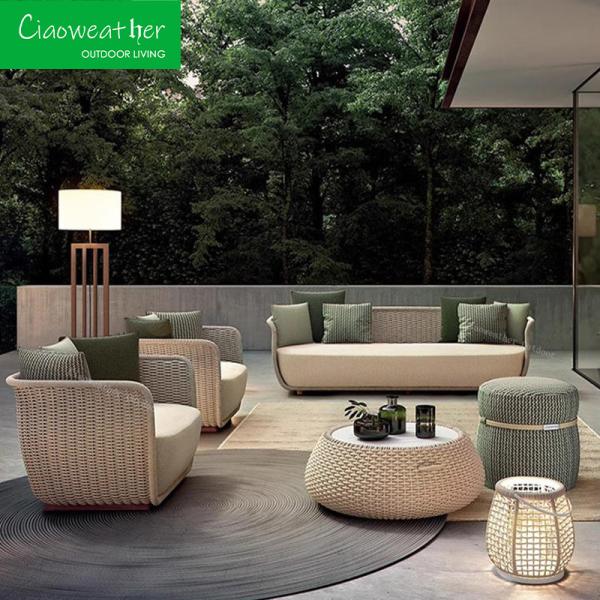 Garden Furniture Woven Sofa Set Villa Modern Hotel Waterproof Fabric Aluminum