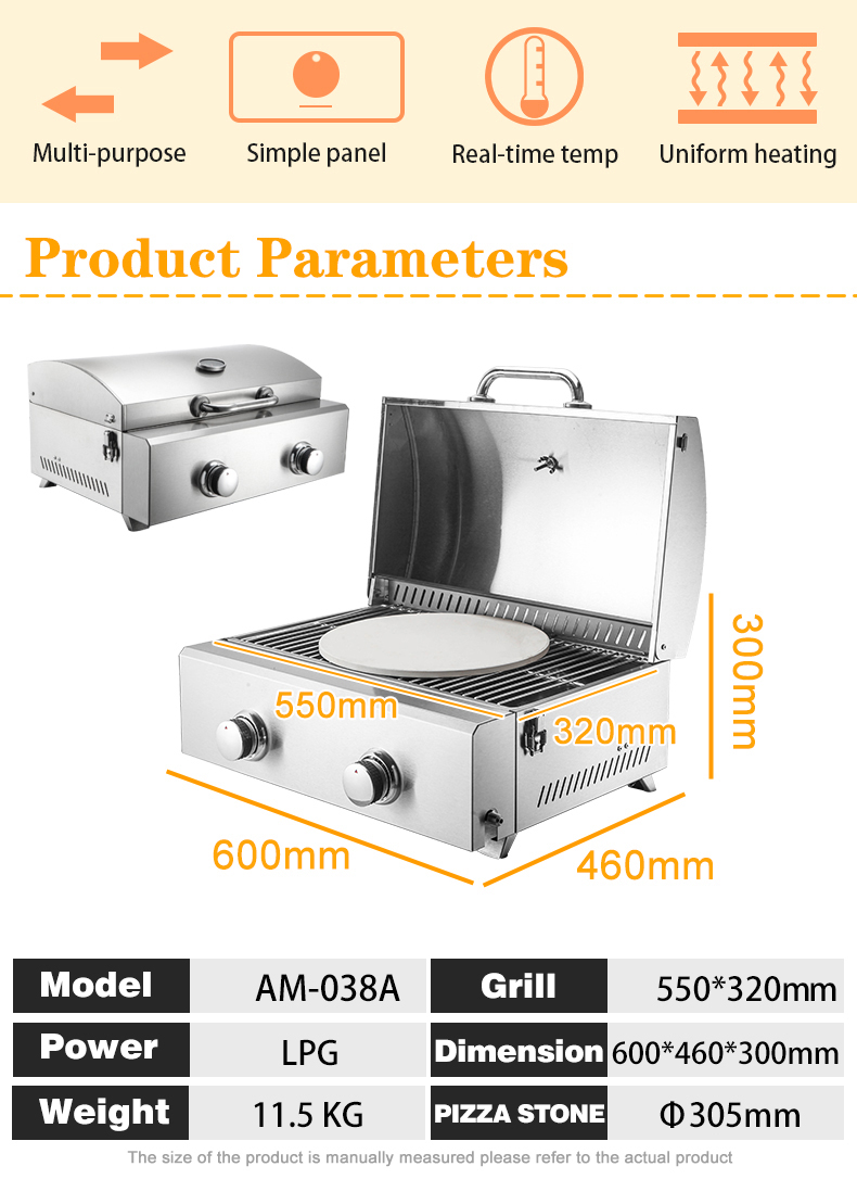 600*460*300mm Commercial Gas Pizza Oven with Multi Functions and Portable Design