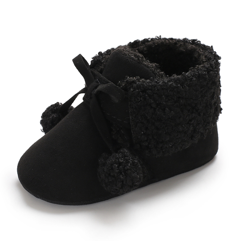Quick shipping Warm plush cotton fluff ball 0-18 months ankle baby booties
