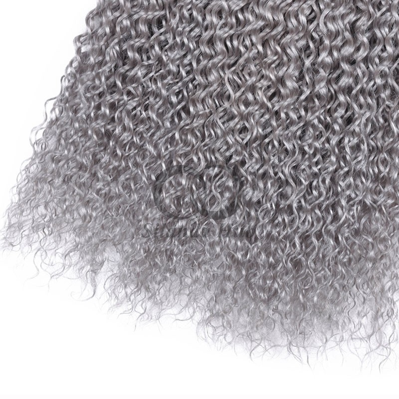 Grey Kinky Curly Remy Human Hair Bundles Sew In Weave Bundles Brazilian Bundle Deals