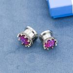 Rose Red Druzy Ear Plug Tunnels Stainless Steel 10mm Fake Gauge Earrings