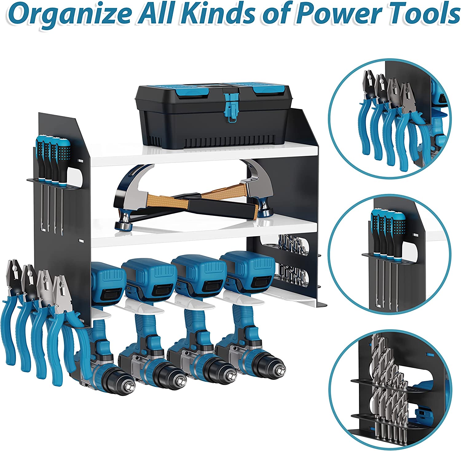 Double Shelf Power Tool Organizer Saw Holder Charging Station Work Site Storage Box