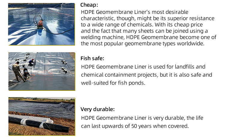 High Tensile Strength 1.5mm HDPE Geomembrane Liner for Landfill Dam Fish Farm and Pond