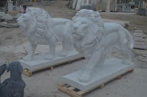 Quality One Pair White Villa ISO Small Marble Lion Statue Stone Carving Sculpture wholesale