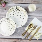 FDA Disposable Dishware White And Gold Party Supplies
