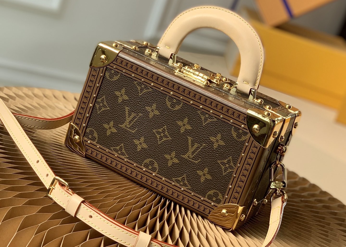 M45673 Printing Box Shape VALISETTE TRESOR Handbag With Lock Red Lining Bag