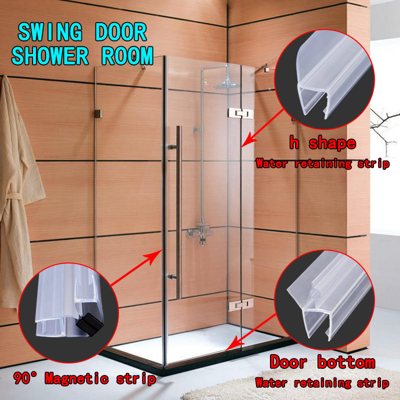 PVC Transparent Glass Shower Door Seal Strip H Shape Bathroom Water Retaining Strip