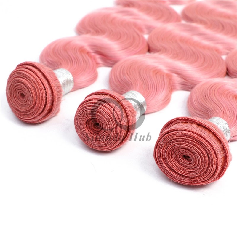Pink Body Wave Remy Human Hair Bundles Sew In Weave Bundles Brazilian Bundle Deals