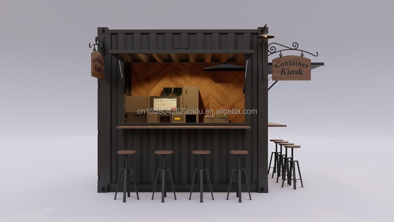 Modern 10 ft 20 ft Prefabricated Steel Shop Container Kiosk Mobile Mini Bar for Outdoor Kitchen and Restaurant Movable Design Shop