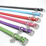 Fashion Dog Collars And Leashes Leather PU Material Customized Color 22g - 48g