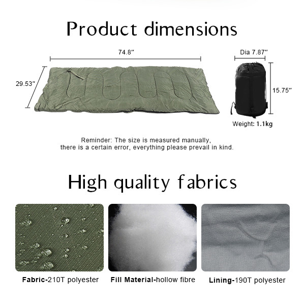210T Polyester Compact Rectangular Sleeping Bag Outdoor Hiking Sleeping Bag
