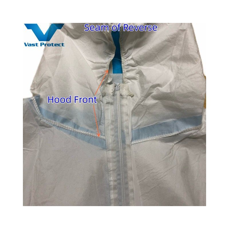 Soft Disposable White Micro Film Coverall with Blue Tape