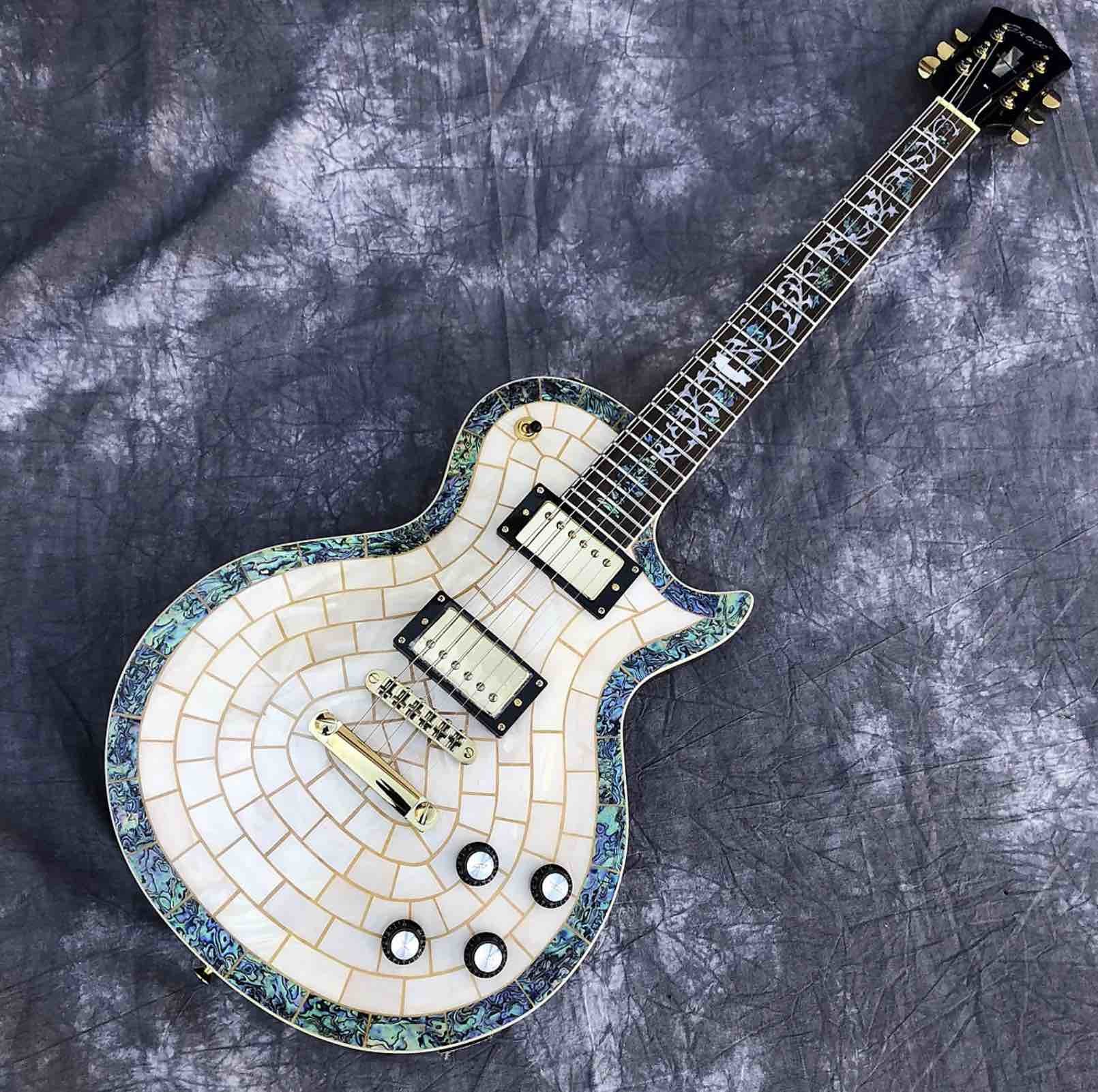 Custom Abalone Veneer top Electric Guitar Flower Inlays Gold Hardware