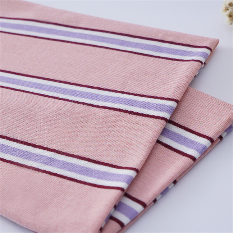 Multi-Colored And Fashionable Cotton Feel Striped Knit Fabric For T-Shirt