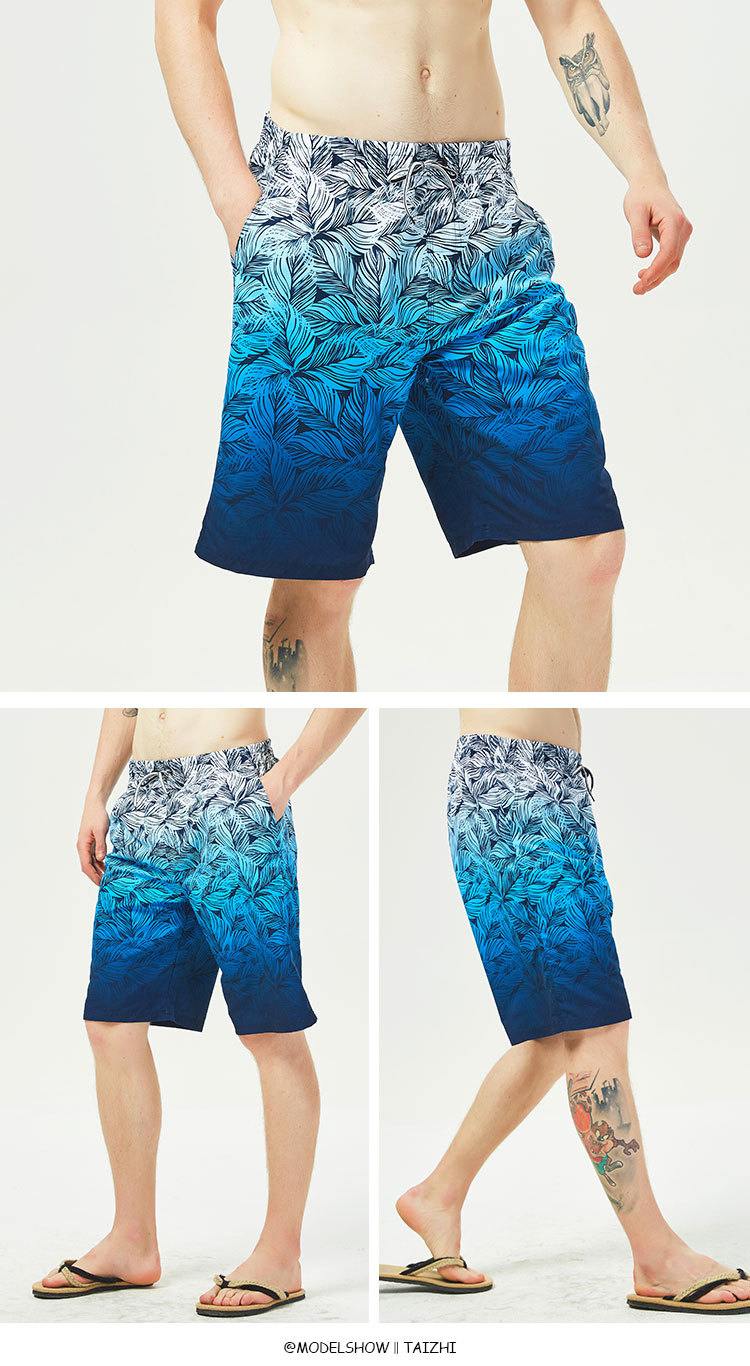 Comfortable Men's Quick Dry Beach Swim Shorts Plus Size Printed Waterproof Swim Trunks