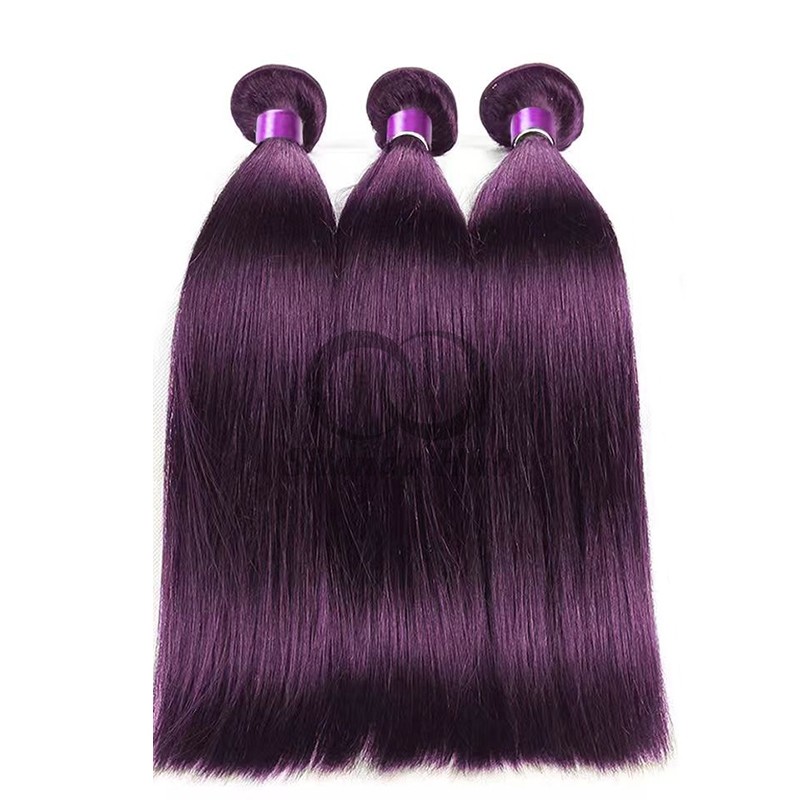 Purple Straight Remy Human Hair Bundles Sew In Weave Bundles Brazilian Bundle Deals