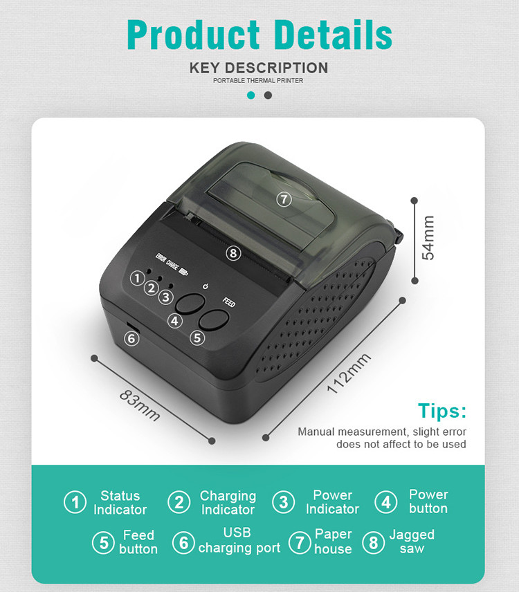 58mm Thermal Receipt Printer USB Port Android IOS Windows System