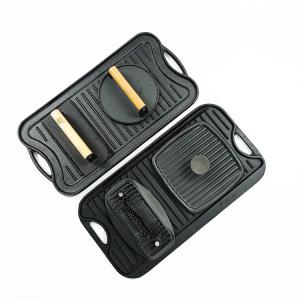 Quality Black BBQ Pre Seasoned Cast Iron Griddle Pan 51*26cm With Press wholesale