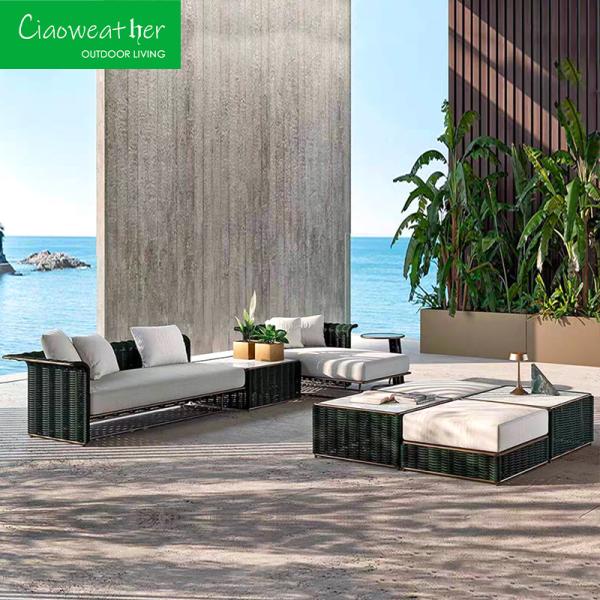 Outdoor Patio Garden Furniture Rattan Weaving Sofa Set with Water-Resistant