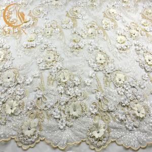 Quality Sparkly Rhinestones Bridal Lace Material / French Lace Wedding Dress Fabric wholesale