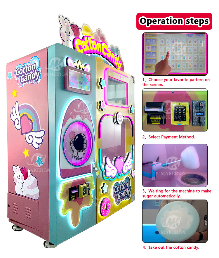 Professional Sweet Cotton Candy Sugar Robot Candy Floss Vending Automatic Machine for Commercial Dispenser Vending
