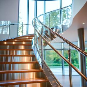 Quality Rust-Resistant 201 Stainless Steel Handrails with Round Plate Cover for Glass Staircases wholesale