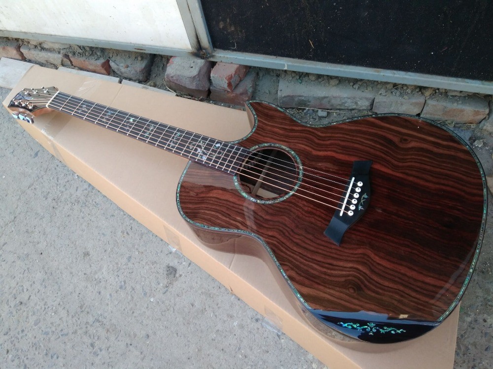 AAAA handmade all Solid ebony wood single cut guitar 14 frets imported wood armrest GA acoustic electric guitar