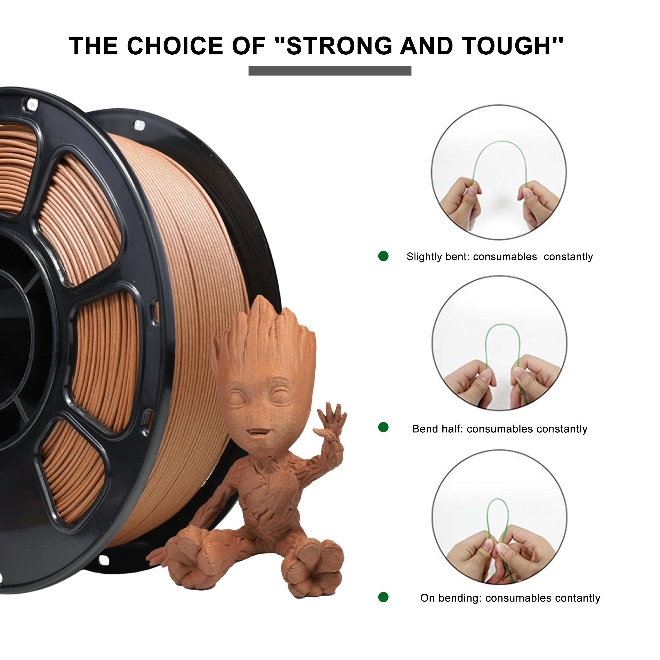 iBOSS High Toughness PLA+ Filament For Ebon Wood 1.75mm Bubble Free 3D Printing Filament