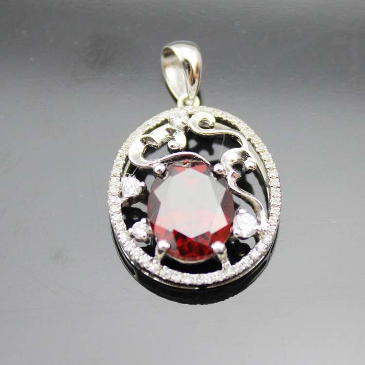 Rose Gold Plated 925 Silver 9mmx11mm Ruby CZ Diamonds Pendant Necklace (PSJ0384)