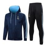 Long Drawstring Football Training Tracksuit Sky Blue Jacket Set