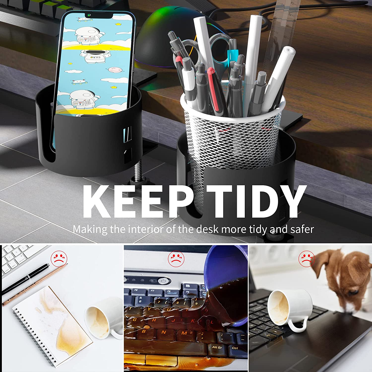 Sturdy Large Desk Cup Holder for Spill-Proof Tableware in Home Office Tolerance 0.02